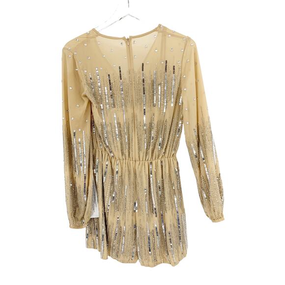 MAC DUGGAL Dress Size 4 Tan Romper V Neck Long Sleeve Beaded Formal NEW - Picture 5 of 6